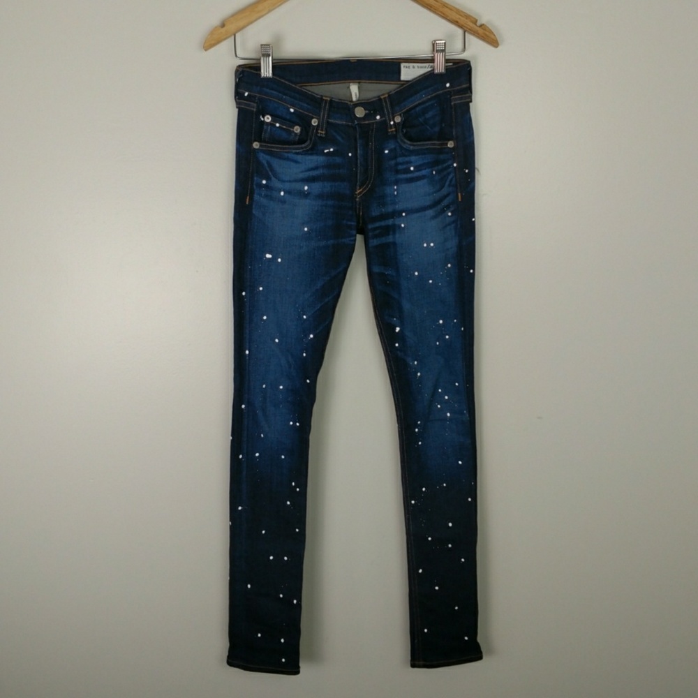rag & bone skinny jeans mid rise paint splatter 26 - Picture 2 of 7